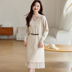 POPLARNC 女款 Willow 針織連身裙 + 腰帶套組 P25WOPS091914, 米色