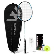 POWERMAX Elastic Speed 黑藍色 + 握把布 + 專用球拍袋 + 羽毛球 2入組, 1個, 單一商品