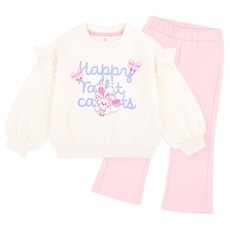 hejmini 女童快樂兔子寬版貂絨刷毛上下裝套裝