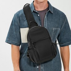 Elsso 多口袋大容量單肩斜揹包, 黑色