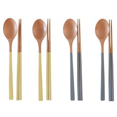 너도밤나무 투톤 수저 4인 세트, 옐로우, 블루, 1세트, 숟가락 4p + 젓가락 4p