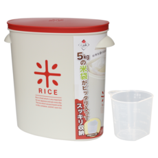 PEARL LIFE 珍珠金屬 日本製 袋裝米桶5kg 附量杯 儲米桶 米箱, 1個, 紅色