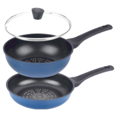 Kitchen Art 頂級粉彩不沾鍋3件組, 1套, 平底鍋 20cm + 炒鍋 20cm + 玻璃鍋蓋 20cm, 混和顏色