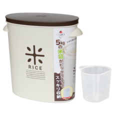 PEARL LIFE 珍珠金屬 日本製 袋裝米桶5kg 附量杯 儲米桶 米箱, 1個, 棕色