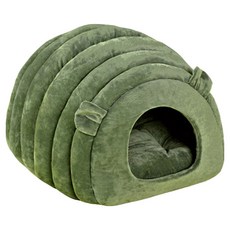 Kyhome 卡通立體加厚保暖寵物窩/可拆卸半封閉式寵物睡窩, 1個, 綠色