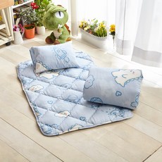 愛北鼻 絲柔棉薄睡墊3件組 台灣製, 藍雲朵恐龍