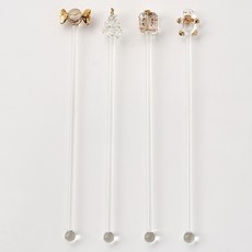 Modern House Merry 聖誕裝飾金色玻璃攪拌棒4件組, 混合顏色, 1套