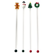 Modern House Merry Ornament 聖誕玻璃攪拌棒 4件組, 混合顏色, 1套