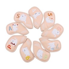 bebehome 貓咪絨毛刺繡高爾夫球鐵桿保護套9件組, 1套, 粉色