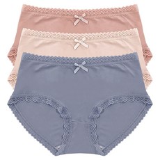 法式奶油蝴蝶結蕾絲內褲 3件組, 莫蘭迪色