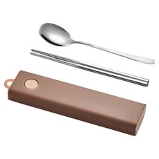 環保餐具2件組, 1套, 棕色, 湯匙 + 筷子 + 收納盒
