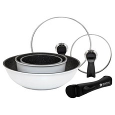 Hirone 積木鍋日炊陶鑽IH鍋6件組, 白色 + 黑色, 1套, 30cm炒鍋 + 16cm湯鍋 + 16cm奶鍋 + 20cm鍋蓋 + 30cm鍋蓋 + 把手