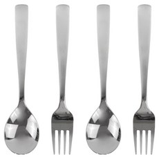 兒童用基本款不鏽鋼湯匙叉子組, 湯匙+ 叉子, 2套, 銀色