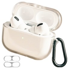 SINJIMORU 防變色 AirPods TPU 保護殼 + 防鐵粉貼紙 + 登山扣, 1套, 透明色, AirPods Pro