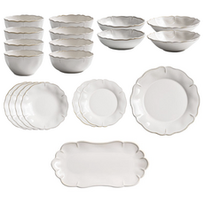 SUZZERS 北歐復古花卉4人家庭餐具20件組, 象牙色, 1套, 圓盤1號 x 4 + 圓盤2號 x 2 + 圓盤3號 x 1 + 橢圓盤 x 1 + 飯碗 x 4 + 湯碗 x 4 + 小菜碟1號 x 2 + 小菜碟2號 x 2