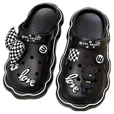 BUKENI 夏季新款可愛蝴蝶結卡通防滑可外穿涼鞋洞洞鞋 8658 36-37, 23cm, 黑色