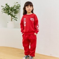 Uravi 兒童微笑印花刷毛大學T長袖T恤 + 堆疊傘兵鬆緊束口長褲 運動服上下套裝