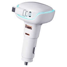 Quickker QC 3 車用高速捲線式點菸器一體式充電線 68W, 白色, NCCC-WC-10-TD