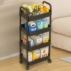 흰둥이네 ABS스탠딩 이동식 트롤리, 블랙, 4단