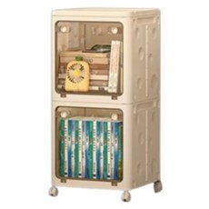 淡愛恩 辦公室 書房 客廳 公仔櫃 便攜式 折疊 可堆疊 收納櫃 透明門 2層, 奶油白, 1個