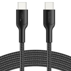 벨킨 게이밍 USB C to C 60W 닌텐도 스위치2 전용 고속 충전 브레이디드 케이블 2m, 블랙, 1개, ENA008qc2MBK