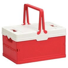 소소앤 접이식 폴딩 뚜껑형 수납 정리함, 화이트 + 레드, 1개