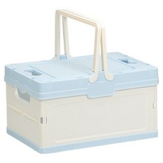 Sosoan 可折疊式附蓋收納整理箱, 藍色+白色, 1個
