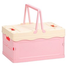 소소앤 접이식 폴딩 뚜껑형 수납 정리함, 크림 + 핑크, 1개