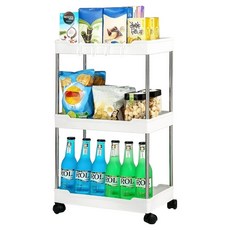 移動式整理層架 纖薄手推車, 白色, 3層