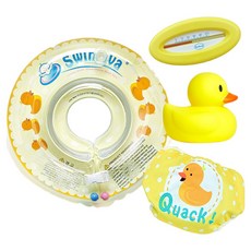 Swimava 快樂組合 嬰兒脖圈 + 游泳尿布 + 黃色小鴨 + 水溫計 套組, 小鴨, 1套
