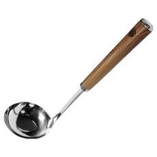 키친하우스 우드 손잡이 스테인리스 조리기구 원목무늬핸들 스텐국자, 실버, 1개