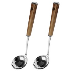 키친하우스 우드 손잡이 스테인리스 조리기구 원목무늬핸들 스텐국자, 실버, 2개