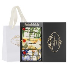 알카미아비누 비누 뱀부 200g + 리몬 200g + 머스치오 비안코 200g + 선물상자 블랙 세트 + 쇼핑백, 1세트