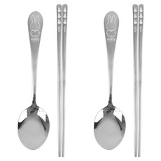 miffy 米飛 不鏽鋼米菲兔餐具 2件組, 2套, 湯匙 + 筷子, 銀色