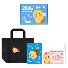 KAKAO FRIENDS 春植 2026年 季節問候 萬年曆日誌 + 月曆 隨機出貨 + 筆 + 環保袋 套組, 混合色, 1套