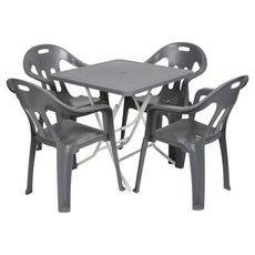 지오리빙 사각 테이블 + 팔걸의 의자 4p 세트 고객직접설치, 그레이