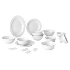 ERATO ST Basic 4人份餐具家庭組 17件組, 1套, 4個飯碗 + 4個湯碗 + 2個圓盤 2P + 橢圓盤 + 2個醬料碗 + 4個筷架, 白色