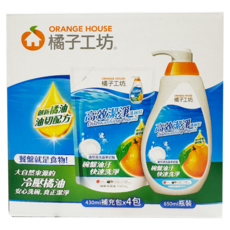 Orange House 橘子工坊 高效潔淨洗碗精650ml + 430ml 4包, 1組, 2370ml