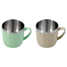 키친유 컬러 스텐 머그컵 200ml, 민트, 아이보리, 2개