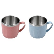 키친유 컬러 스텐 머그컵 200ml, 핑크, 블루, 2개