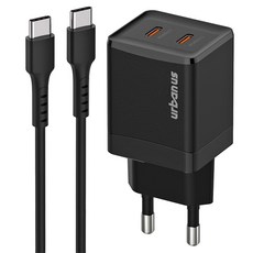 어반어스 GaN 45W 미니 C타입 2포트 PD PPS 초고속 충전기 60W C to C 케이블 1.5m, 블랙, 1개