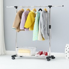 小白家 滾輪式移動落地單層衣架, 黑色
