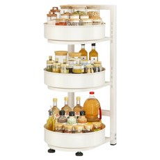 재이팍 회전식 조미료 화장품 약품 잡화 보관 트롤리, 크림화이트, 3단