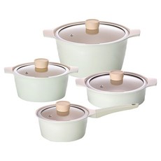 KITCHEN FLOWER Cookin 檸檬薄荷陶瓷電磁爐適用鍋具4件組, 單柄鍋16cm + 雙耳鍋18cm + 雙耳鍋24cm + 淺底鍋20cm, 1套, 檸檬薄荷