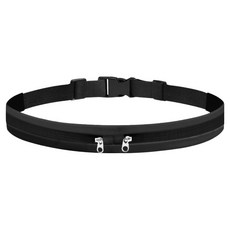 超薄輕量雙拉鍊運動腰帶, 黑色, 1個