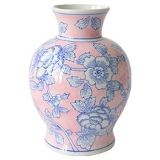 Mabso Shop 千花白瓷 藍粉花朵短版花瓶 BRP1743, 混合色