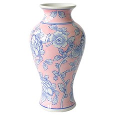 Mabso Shop 千畫白瓷 藍色花卉 粉紅色 長型花瓶 BRP1743, 混合顏色