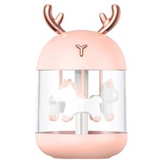 YUNMI 鹿角旋轉木馬加濕器/靜音霧化香薰機/水氧機/空氣加濕器/七彩夜燈加濕器/香氛機 大容量 300ml, 鹿角粉, K5