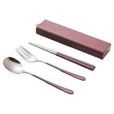 BeOK 304不鏽鋼環保餐具筷叉匙收納4件組, 粉色, 1套, 收納盒 + 卡扣 + 筷子 + 叉子 + 湯匙