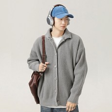 Seonbit Raum 素色日常翻領寬鬆版針織開襟衫